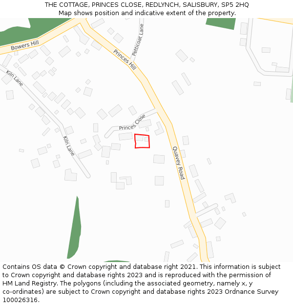 THE COTTAGE, PRINCES CLOSE, REDLYNCH, SALISBURY, SP5 2HQ: Location map and indicative extent of plot