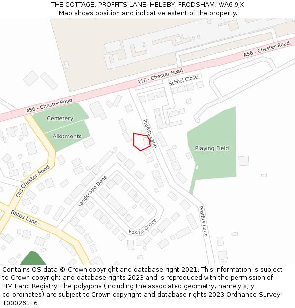 THE COTTAGE, PROFFITS LANE, HELSBY, FRODSHAM, WA6 9JX: Location map and indicative extent of plot