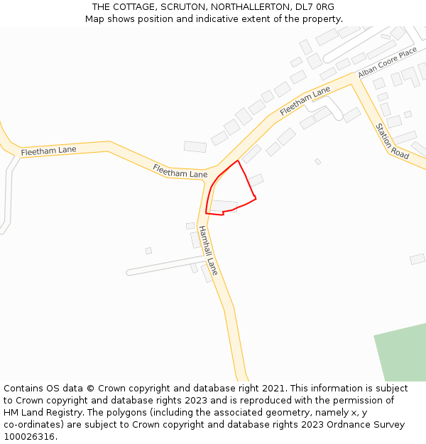 THE COTTAGE, SCRUTON, NORTHALLERTON, DL7 0RG: Location map and indicative extent of plot