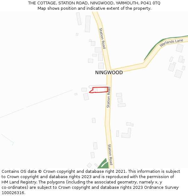 THE COTTAGE, STATION ROAD, NINGWOOD, YARMOUTH, PO41 0TQ: Location map and indicative extent of plot