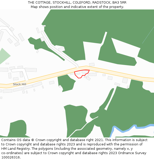 THE COTTAGE, STOCKHILL, COLEFORD, RADSTOCK, BA3 5RR: Location map and indicative extent of plot