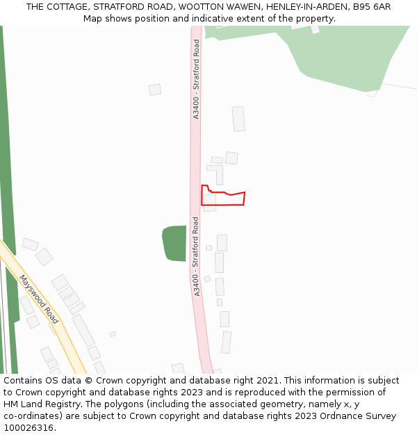 THE COTTAGE, STRATFORD ROAD, WOOTTON WAWEN, HENLEY-IN-ARDEN, B95 6AR: Location map and indicative extent of plot