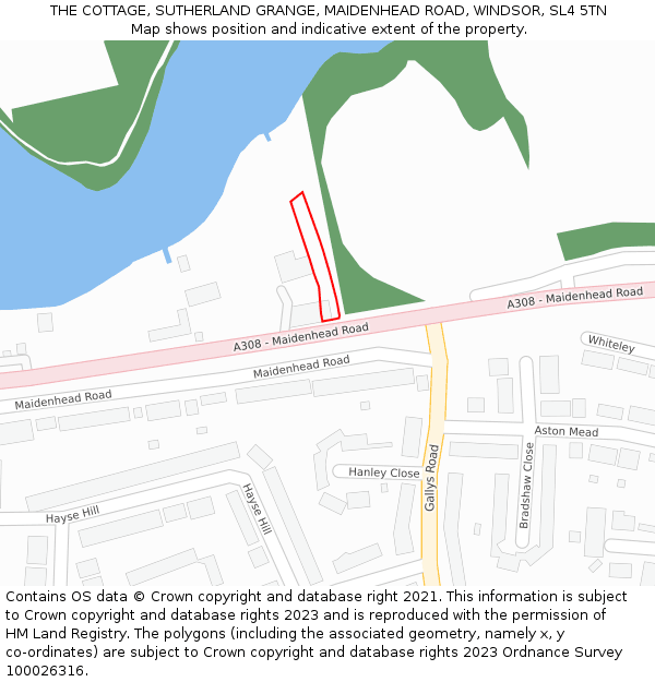 THE COTTAGE, SUTHERLAND GRANGE, MAIDENHEAD ROAD, WINDSOR, SL4 5TN: Location map and indicative extent of plot