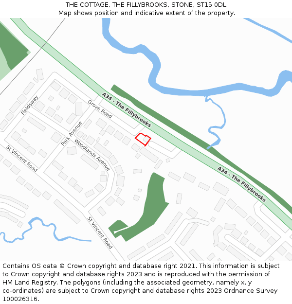 THE COTTAGE, THE FILLYBROOKS, STONE, ST15 0DL: Location map and indicative extent of plot