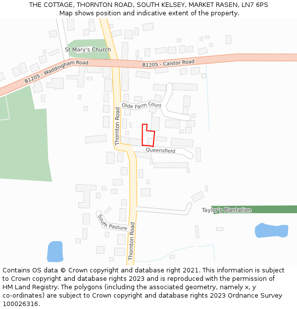 THE COTTAGE, THORNTON ROAD, SOUTH KELSEY, MARKET RASEN, LN7 6PS: Location map and indicative extent of plot