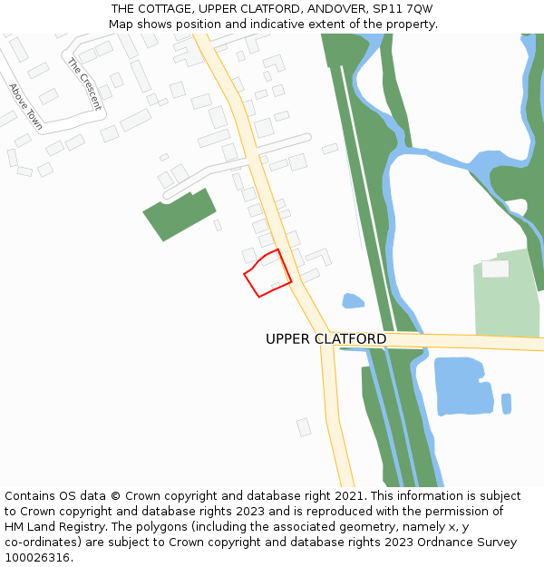 THE COTTAGE, UPPER CLATFORD, ANDOVER, SP11 7QW: Location map and indicative extent of plot