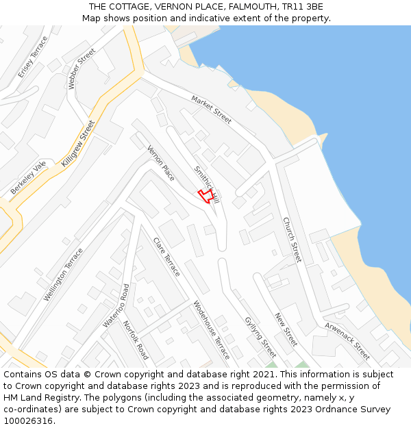 THE COTTAGE, VERNON PLACE, FALMOUTH, TR11 3BE: Location map and indicative extent of plot