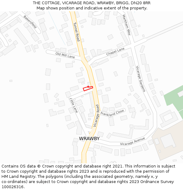 THE COTTAGE, VICARAGE ROAD, WRAWBY, BRIGG, DN20 8RR: Location map and indicative extent of plot