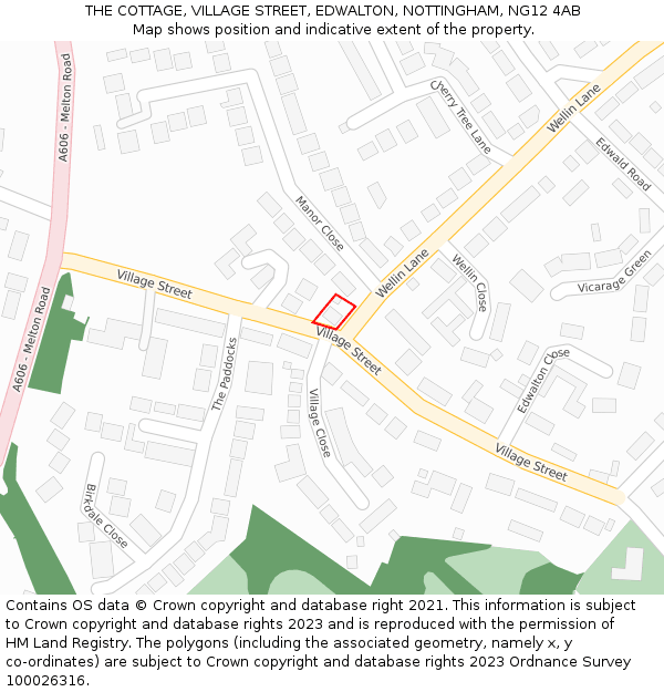 THE COTTAGE, VILLAGE STREET, EDWALTON, NOTTINGHAM, NG12 4AB: Location map and indicative extent of plot