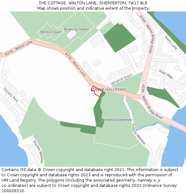 THE COTTAGE, WALTON LANE, SHEPPERTON, TW17 8LR: Location map and indicative extent of plot