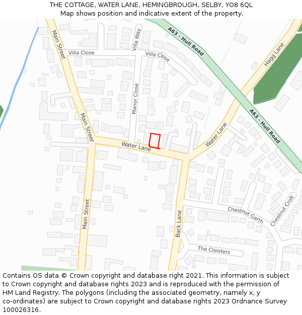 THE COTTAGE, WATER LANE, HEMINGBROUGH, SELBY, YO8 6QL: Location map and indicative extent of plot