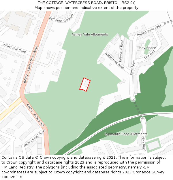 THE COTTAGE, WATERCRESS ROAD, BRISTOL, BS2 9YJ: Location map and indicative extent of plot