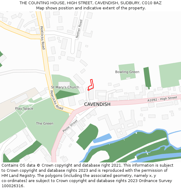 THE COUNTING HOUSE, HIGH STREET, CAVENDISH, SUDBURY, CO10 8AZ: Location map and indicative extent of plot