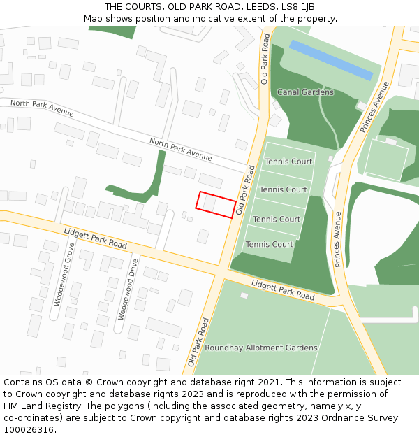 THE COURTS, OLD PARK ROAD, LEEDS, LS8 1JB: Location map and indicative extent of plot