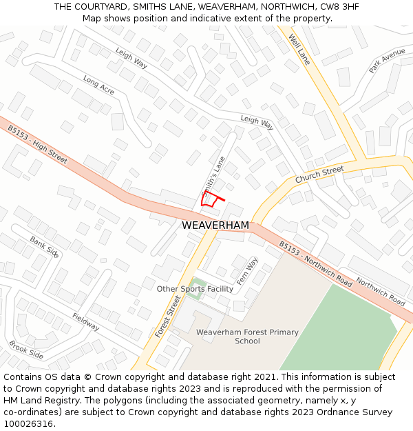 THE COURTYARD, SMITHS LANE, WEAVERHAM, NORTHWICH, CW8 3HF: Location map and indicative extent of plot