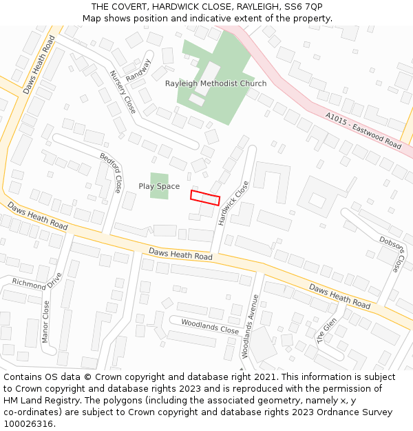 THE COVERT, HARDWICK CLOSE, RAYLEIGH, SS6 7QP: Location map and indicative extent of plot