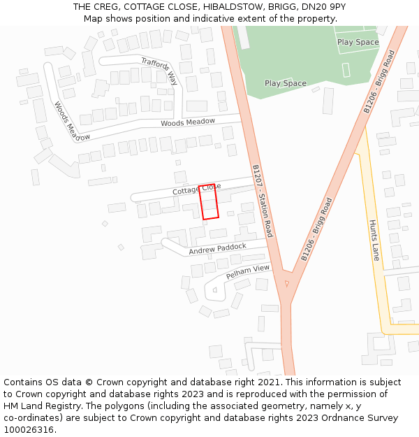 THE CREG, COTTAGE CLOSE, HIBALDSTOW, BRIGG, DN20 9PY: Location map and indicative extent of plot