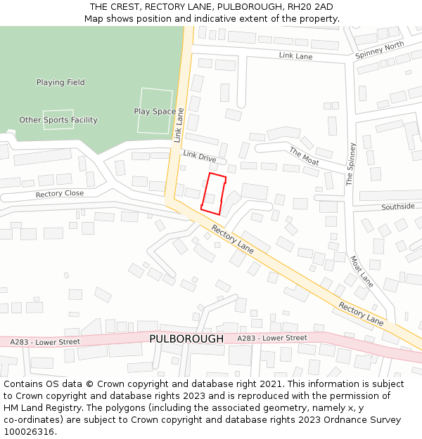THE CREST, RECTORY LANE, PULBOROUGH, RH20 2AD: Location map and indicative extent of plot