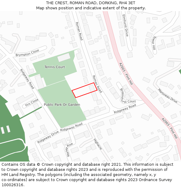 THE CREST, ROMAN ROAD, DORKING, RH4 3ET: Location map and indicative extent of plot