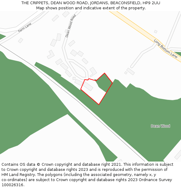 THE CRIPPETS, DEAN WOOD ROAD, JORDANS, BEACONSFIELD, HP9 2UU: Location map and indicative extent of plot