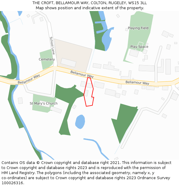 THE CROFT, BELLAMOUR WAY, COLTON, RUGELEY, WS15 3LL: Location map and indicative extent of plot