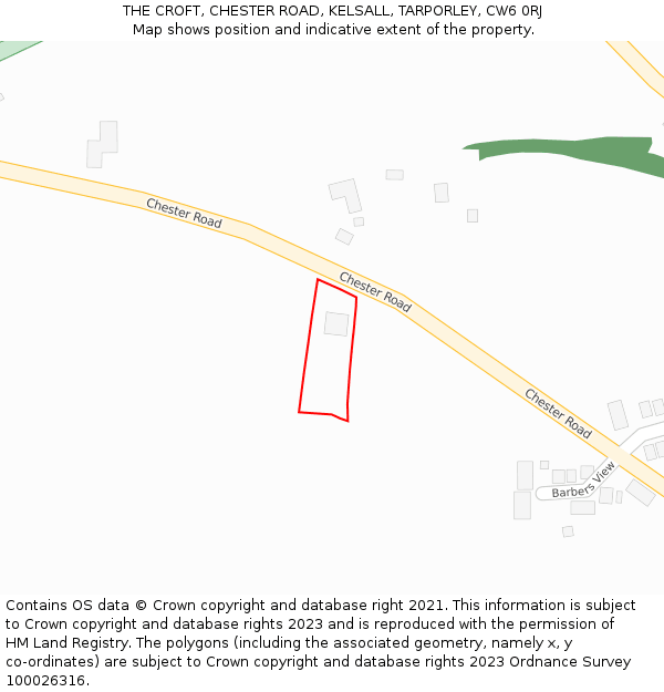 THE CROFT, CHESTER ROAD, KELSALL, TARPORLEY, CW6 0RJ: Location map and indicative extent of plot