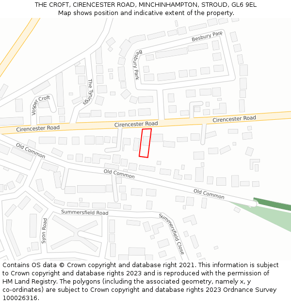 THE CROFT, CIRENCESTER ROAD, MINCHINHAMPTON, STROUD, GL6 9EL: Location map and indicative extent of plot