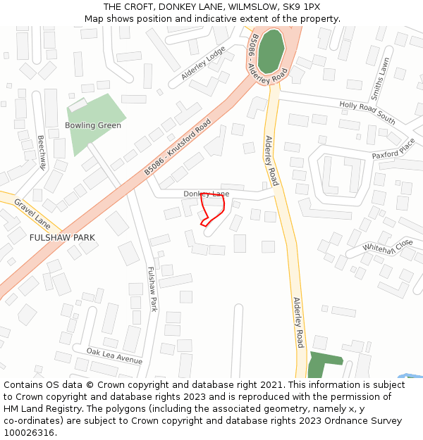 THE CROFT, DONKEY LANE, WILMSLOW, SK9 1PX: Location map and indicative extent of plot