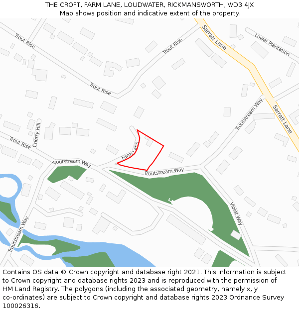 THE CROFT, FARM LANE, LOUDWATER, RICKMANSWORTH, WD3 4JX: Location map and indicative extent of plot