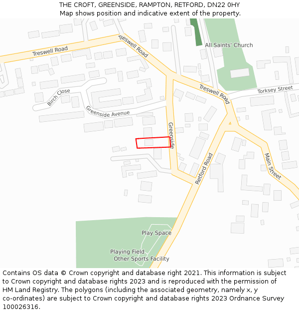 THE CROFT, GREENSIDE, RAMPTON, RETFORD, DN22 0HY: Location map and indicative extent of plot