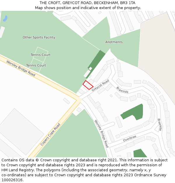 THE CROFT, GREYCOT ROAD, BECKENHAM, BR3 1TA: Location map and indicative extent of plot