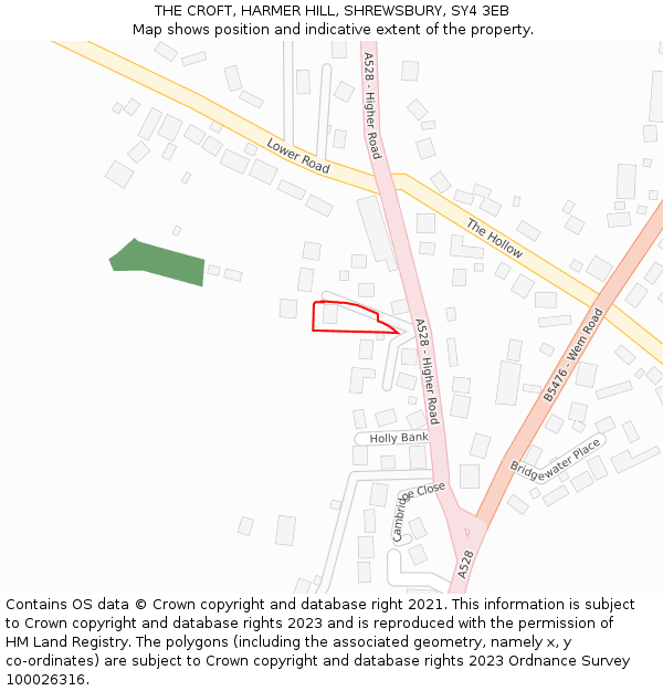 THE CROFT, HARMER HILL, SHREWSBURY, SY4 3EB: Location map and indicative extent of plot