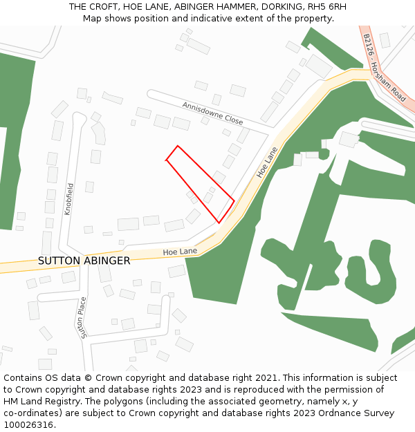 THE CROFT, HOE LANE, ABINGER HAMMER, DORKING, RH5 6RH: Location map and indicative extent of plot