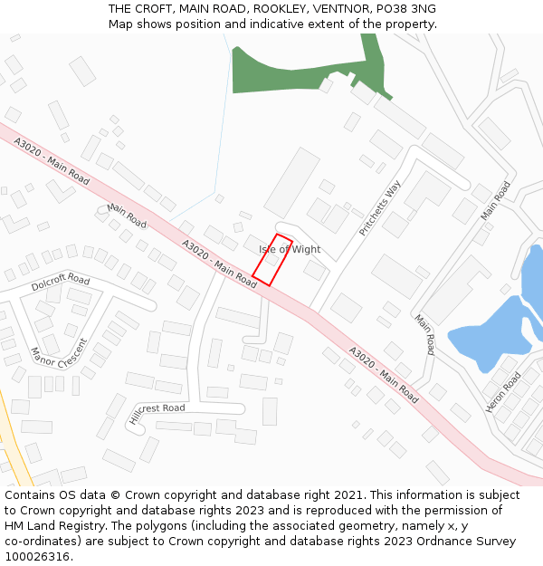 THE CROFT, MAIN ROAD, ROOKLEY, VENTNOR, PO38 3NG: Location map and indicative extent of plot
