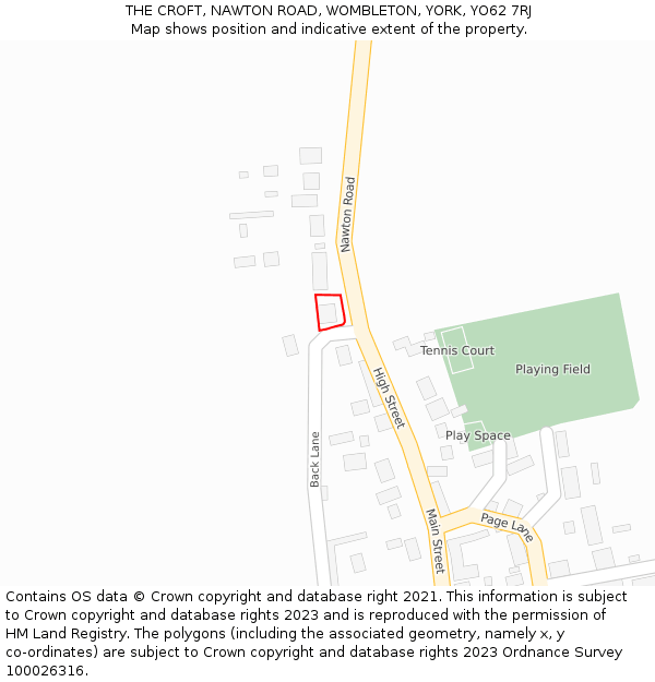 THE CROFT, NAWTON ROAD, WOMBLETON, YORK, YO62 7RJ: Location map and indicative extent of plot