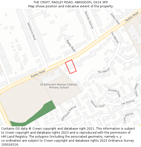 THE CROFT, RADLEY ROAD, ABINGDON, OX14 3PP: Location map and indicative extent of plot