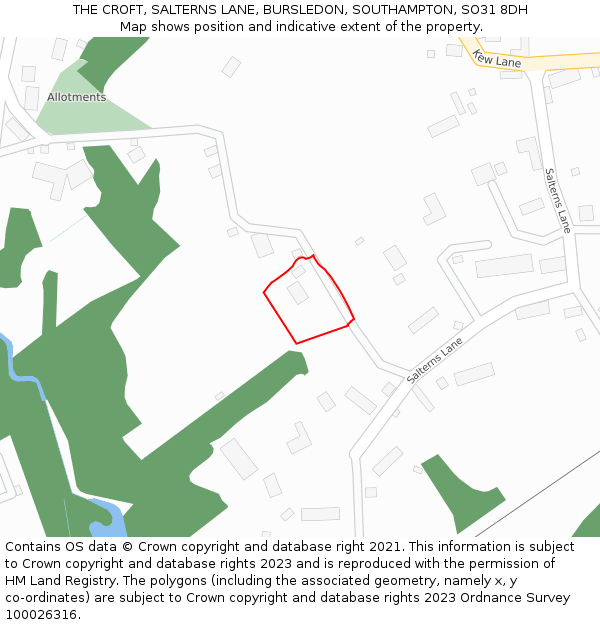 THE CROFT, SALTERNS LANE, BURSLEDON, SOUTHAMPTON, SO31 8DH: Location map and indicative extent of plot