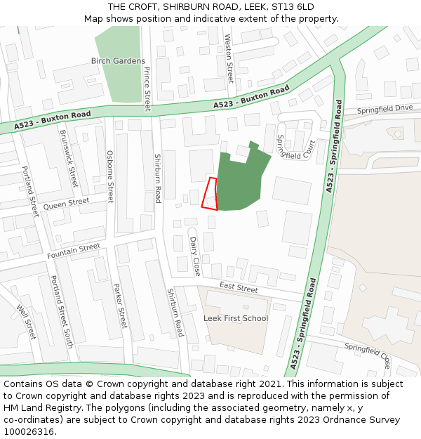 THE CROFT, SHIRBURN ROAD, LEEK, ST13 6LD: Location map and indicative extent of plot