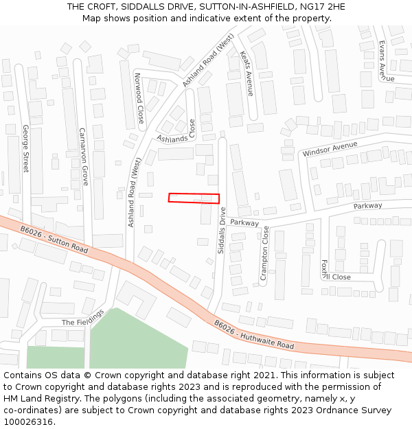 THE CROFT, SIDDALLS DRIVE, SUTTON-IN-ASHFIELD, NG17 2HE: Location map and indicative extent of plot