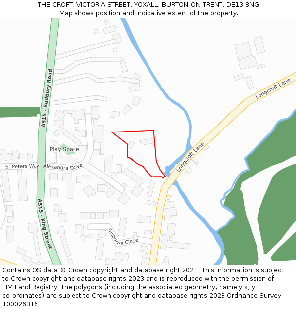 THE CROFT, VICTORIA STREET, YOXALL, BURTON-ON-TRENT, DE13 8NG: Location map and indicative extent of plot