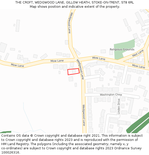 THE CROFT, WEDGWOOD LANE, GILLOW HEATH, STOKE-ON-TRENT, ST8 6RL: Location map and indicative extent of plot