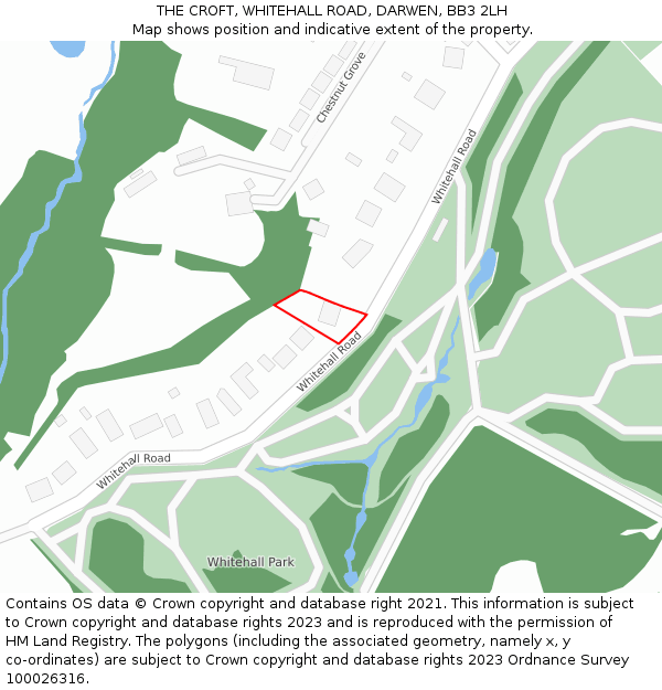 THE CROFT, WHITEHALL ROAD, DARWEN, BB3 2LH: Location map and indicative extent of plot