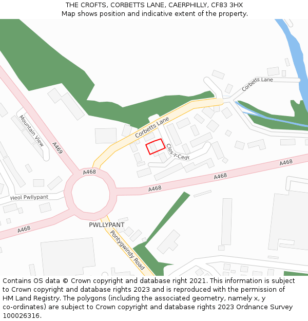 THE CROFTS, CORBETTS LANE, CAERPHILLY, CF83 3HX: Location map and indicative extent of plot