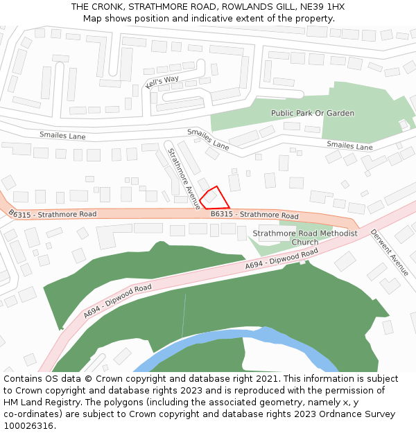 THE CRONK, STRATHMORE ROAD, ROWLANDS GILL, NE39 1HX: Location map and indicative extent of plot