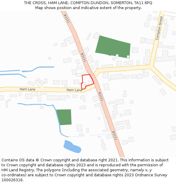 THE CROSS, HAM LANE, COMPTON DUNDON, SOMERTON, TA11 6PQ: Location map and indicative extent of plot