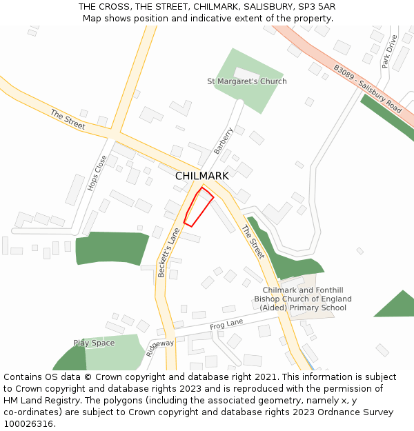 THE CROSS, THE STREET, CHILMARK, SALISBURY, SP3 5AR: Location map and indicative extent of plot