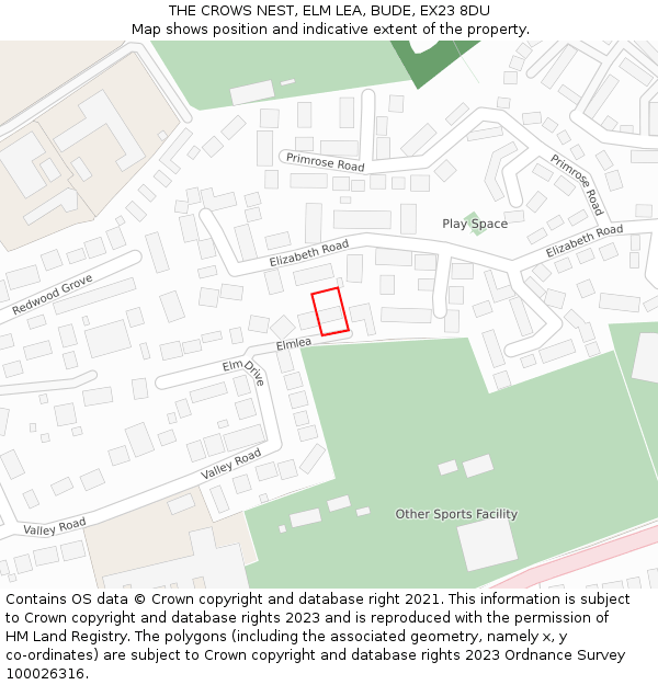 THE CROWS NEST, ELM LEA, BUDE, EX23 8DU: Location map and indicative extent of plot