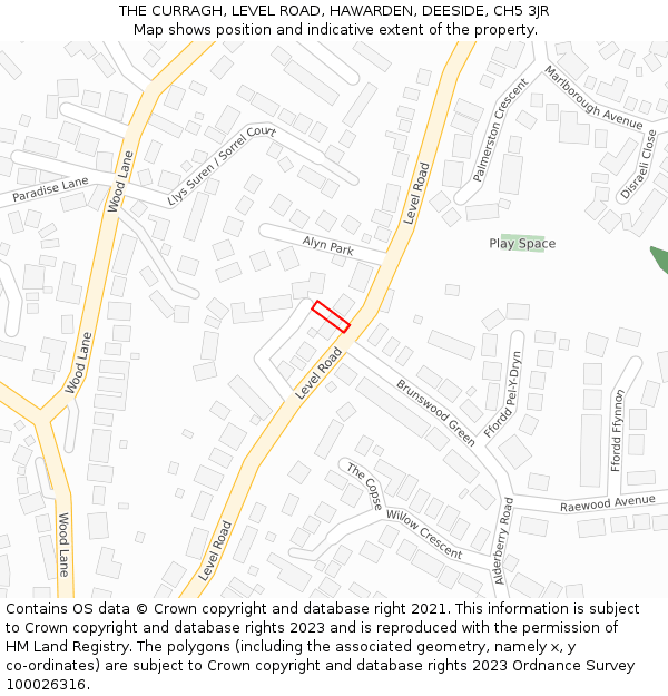 THE CURRAGH, LEVEL ROAD, HAWARDEN, DEESIDE, CH5 3JR: Location map and indicative extent of plot