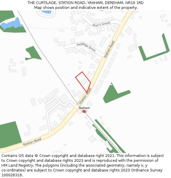 THE CURTILAGE, STATION ROAD, YAXHAM, DEREHAM, NR19 1RD: Location map and indicative extent of plot