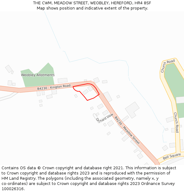 THE CWM, MEADOW STREET, WEOBLEY, HEREFORD, HR4 8SF: Location map and indicative extent of plot